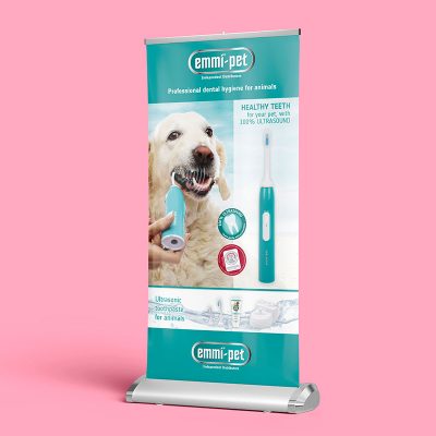 emmi®-pet marketing Roll up banner (Mint/ Golden Retriever design)