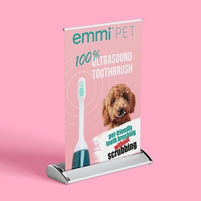 emmi®-pet marketing A3 Desk Rollup Banner (Pink/Poodle mix design)